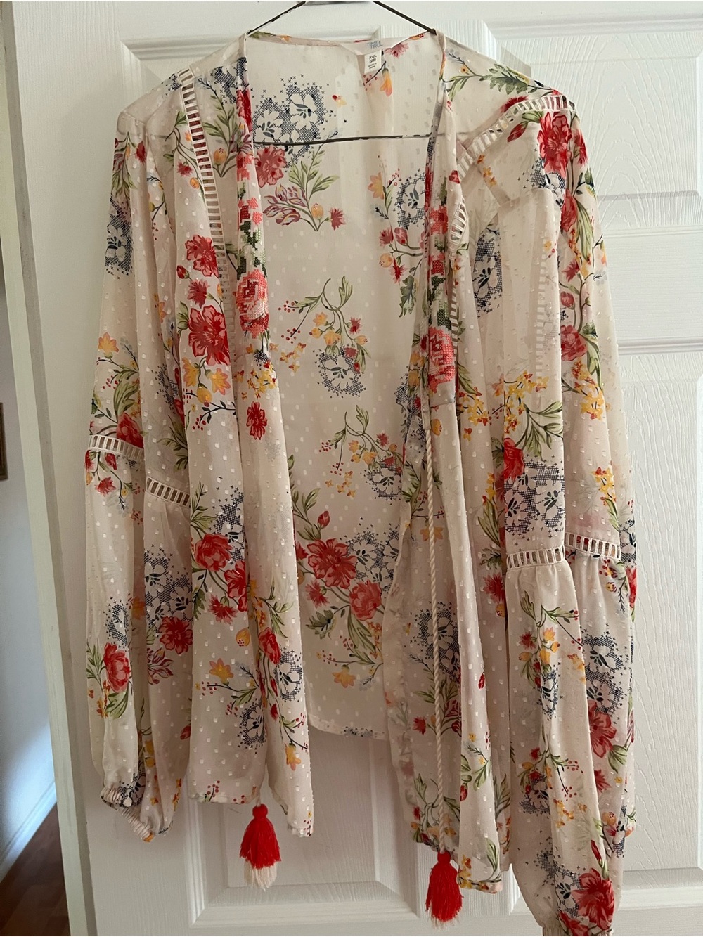 Time and Tru Women's Semi Sheer Lace Top XXL (20) Open Front Orange & Cream